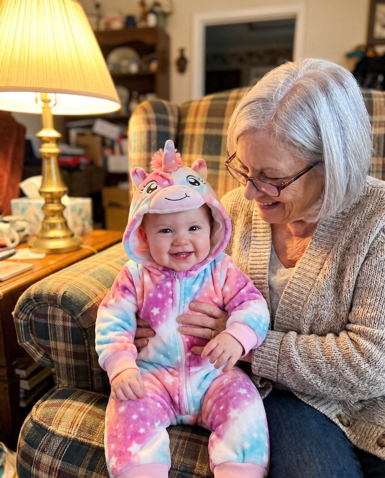Baby wearing a Baby Beasties animal hooded romper
