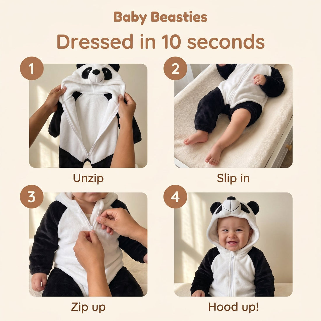 Baby Beasties hooded romper - pasos