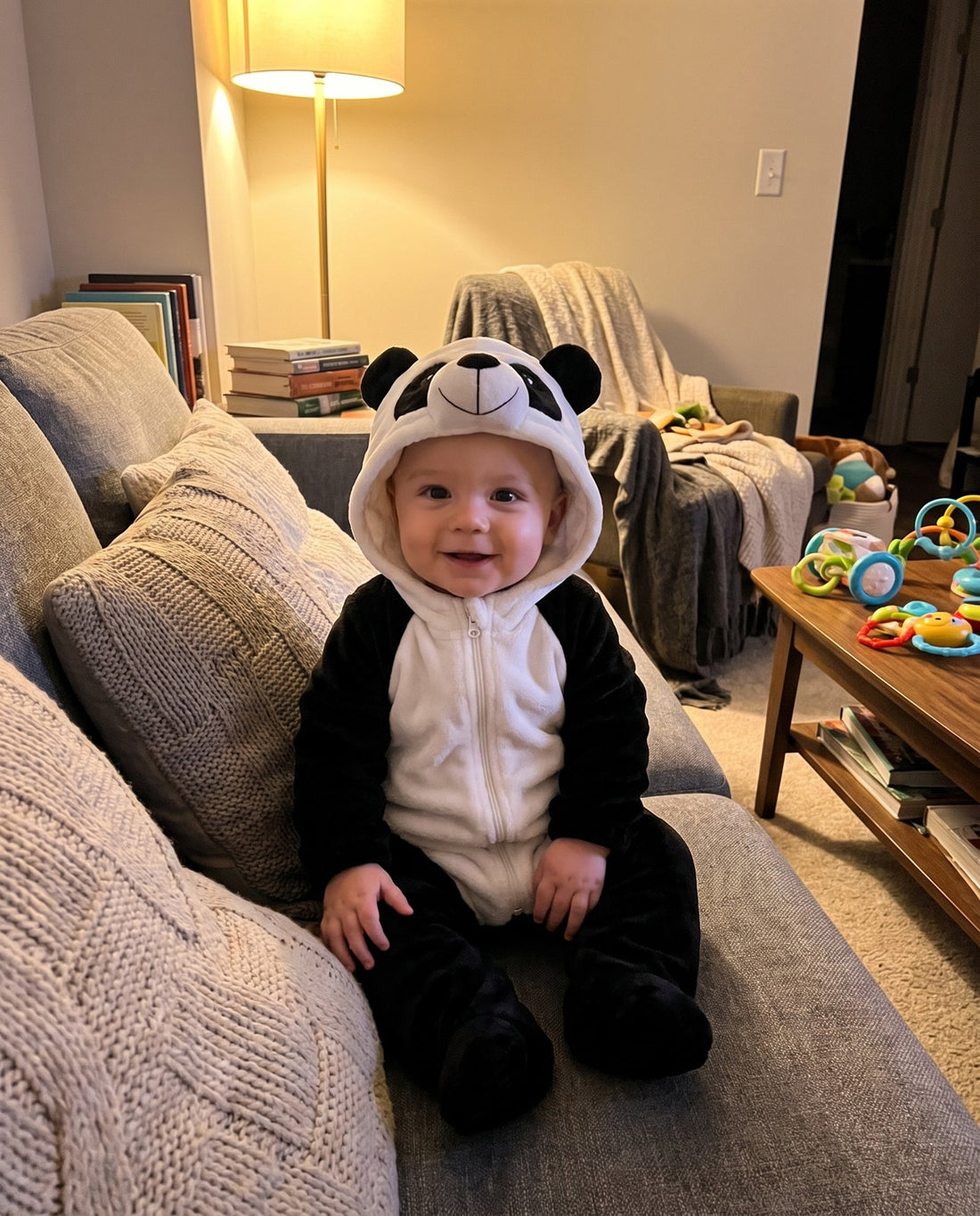 Baby Beasties hooded romper - panda sofa